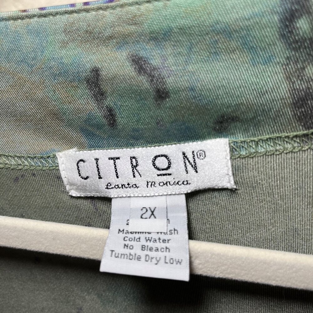 Citron Santa Monica Silk Blend Tunic Dress 2X Buddha Inspired Print - Picture 3 of 8